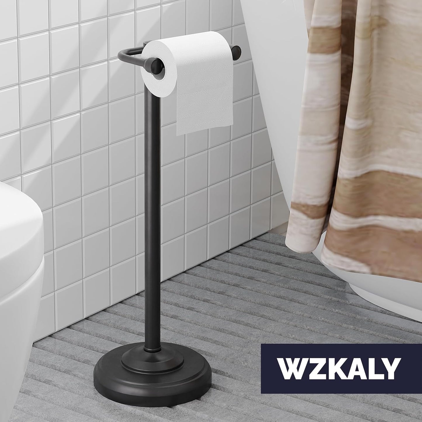 Brushed Nickel Free Standing Toilet Paper Holder with Pivoting Design & Weighted Base
