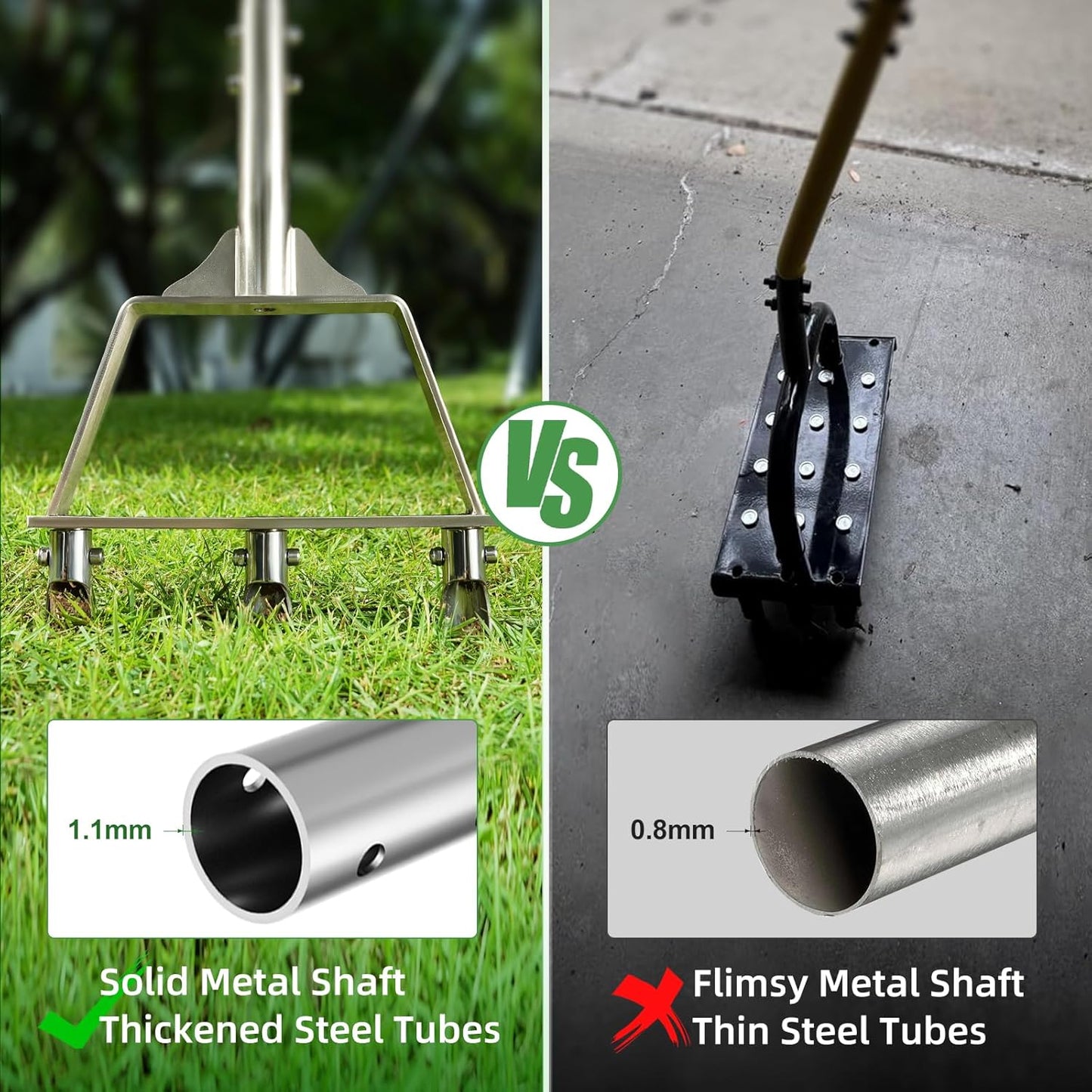 Manual Lawn Aerator Tool with 3 Hollow Tines - Semi-Assembled Grass Aeration for Compacted Soil - Orange