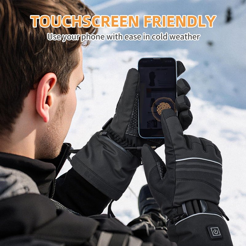 Rechargeable Heated Gloves for Men Women, Waterproof Touchscreen Winter Hand Warmer Heated Work Gloves for Cold Weather Motorcycle, Hunting, Hiking, Ski - Battery Powered Electric Thermal Warming, M