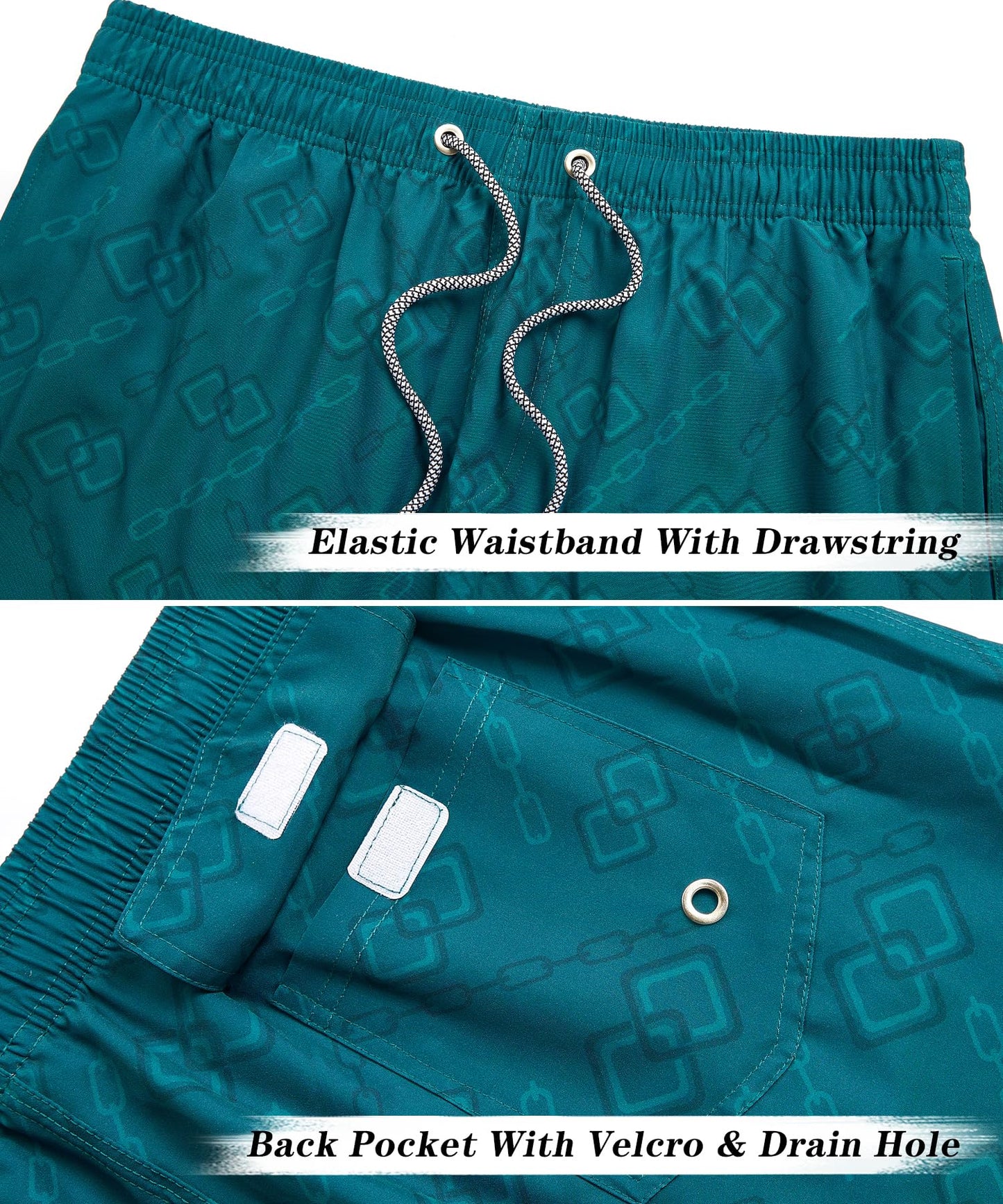 ELETOP Men's Swim Trunks Quick Dry Bathing Suit Swimming Board Shorts Mesh Lining Beach Swimwear Grid Dark Green XL