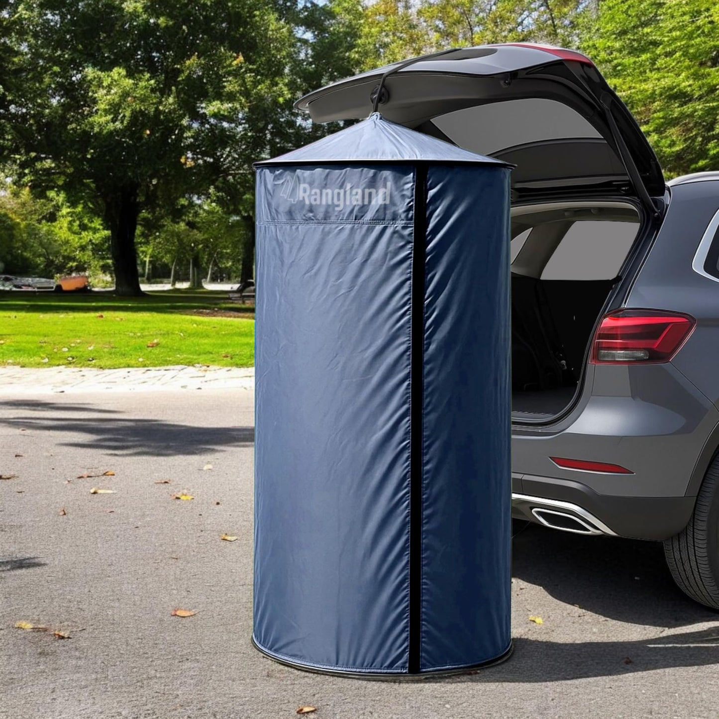 Rangland Instant Changing Tent for SUV Trunk, Easy Pop-Up Privacy Shelter with Liftgate Suction Pod - Portable Dressing Room for Beach, Outdoor Camping Shower, Toilet (Carry-Bag Included), Blue