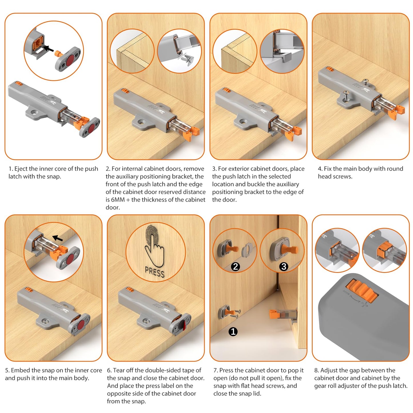Jiayi Strong Heavy Duty Push Latch, Non-Magnetic RV Hidden Door Cabinet Latches, 2 Pack Push Release Press Out Touch Catch for Door Closure, Push to Open Kitchen Cabinet Hardware