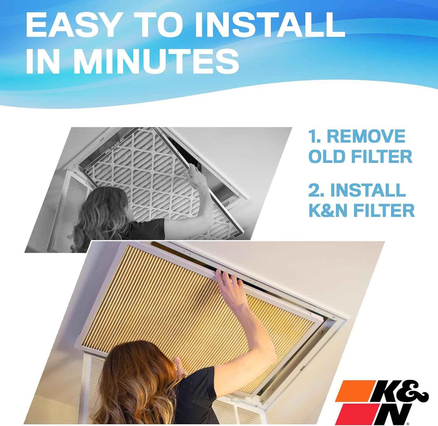 K&N Washable HVAC Air Filter 24x24x1 - MERV 11, Lifetime Lasting, Breathe Clean Air