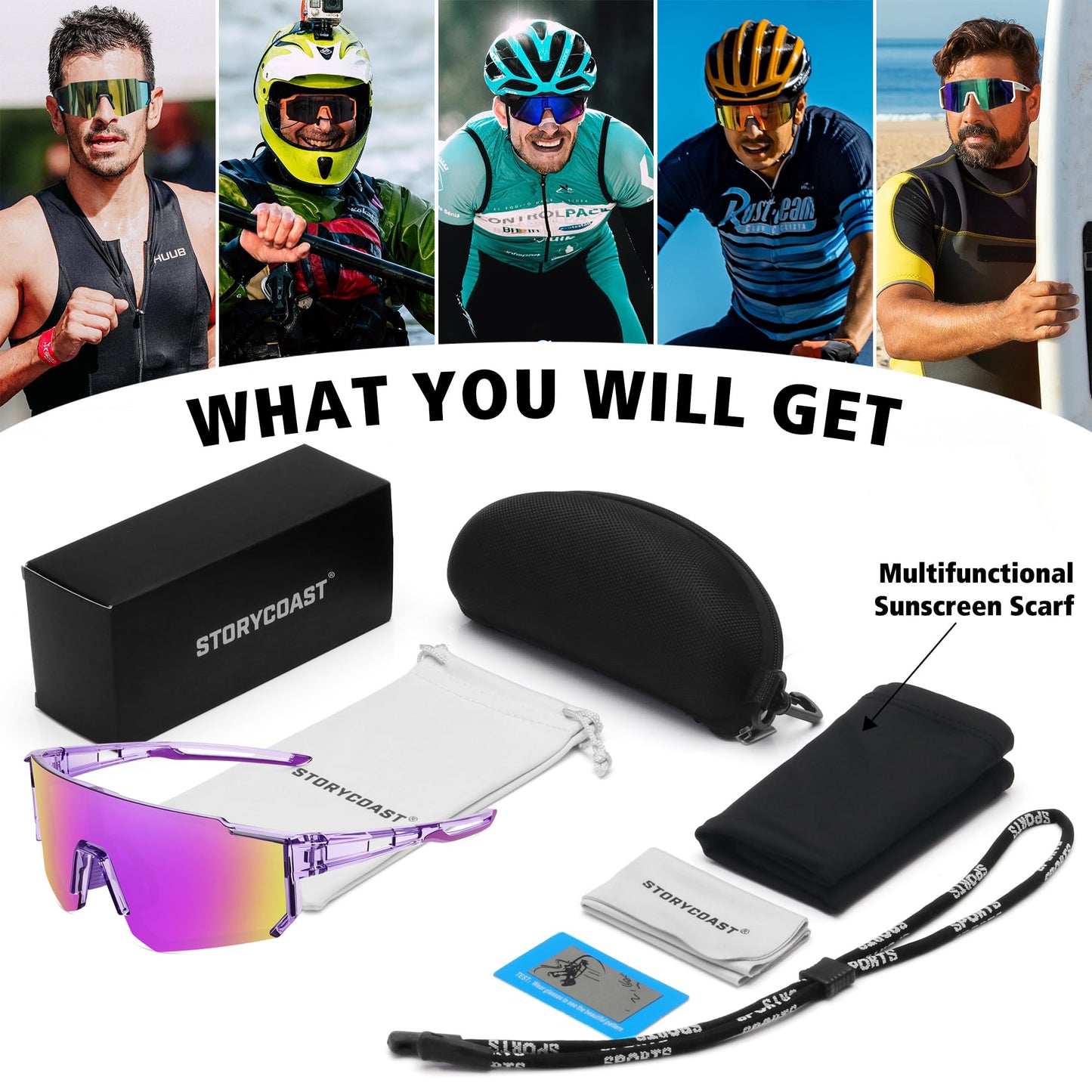 STORYCOAST Polarized Sports Sunglasses for Men Women,Driving Fishing Cycling Mountain Bike Sunglasses UV400 Protection,Purple-Purple,73