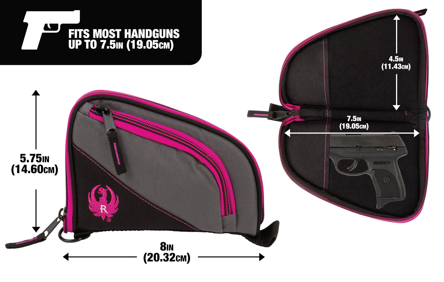 Allen Company 8" Compact Pistol Case for Women - Made with Soft Knit Lining and Barrel Pocket - Gun Storage Accessory with Lockable Zipper - Heavy-Duty Handgun Protection - Black/Gray/Orchid