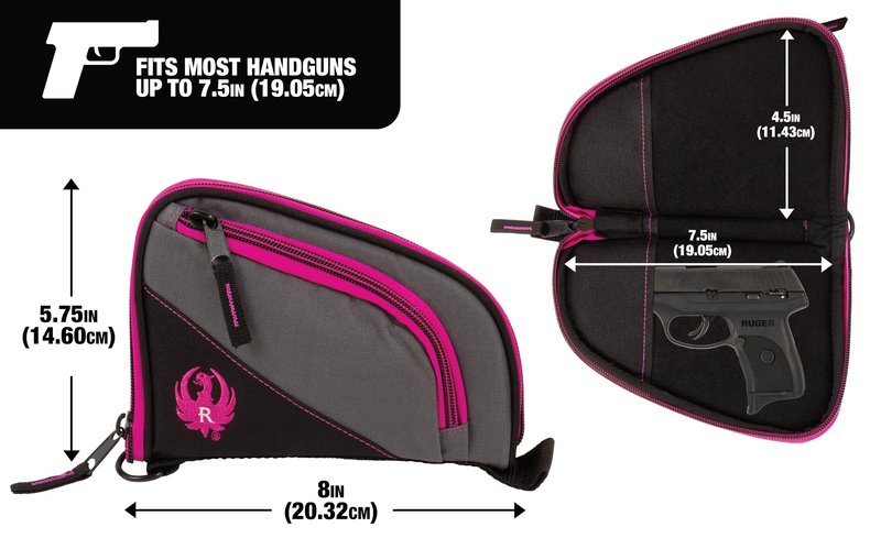 Allen Company 8" Compact Pistol Case for Women - Made with Soft Knit Lining and Barrel Pocket - Gun Storage Accessory with Lockable Zipper - Heavy-Duty Handgun Protection - Black/Gray/Orchid