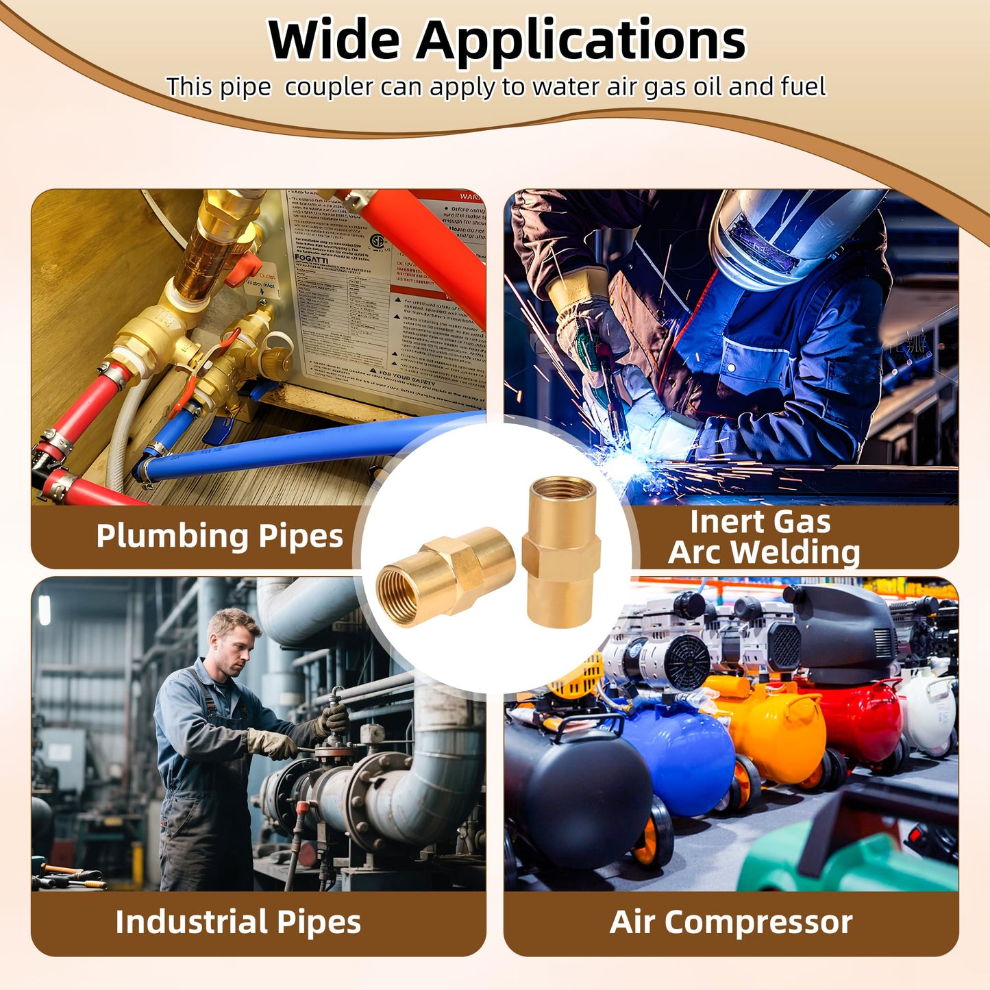 2 Pack Brass Inert Arc Hose Coupler Pipe Connector for Welding & Industrial-Grade Sealing,Thread Size 5/8 in, RH Female to RH Female, B Size, AW-430 for W estern Enterprises Adapter Fittings