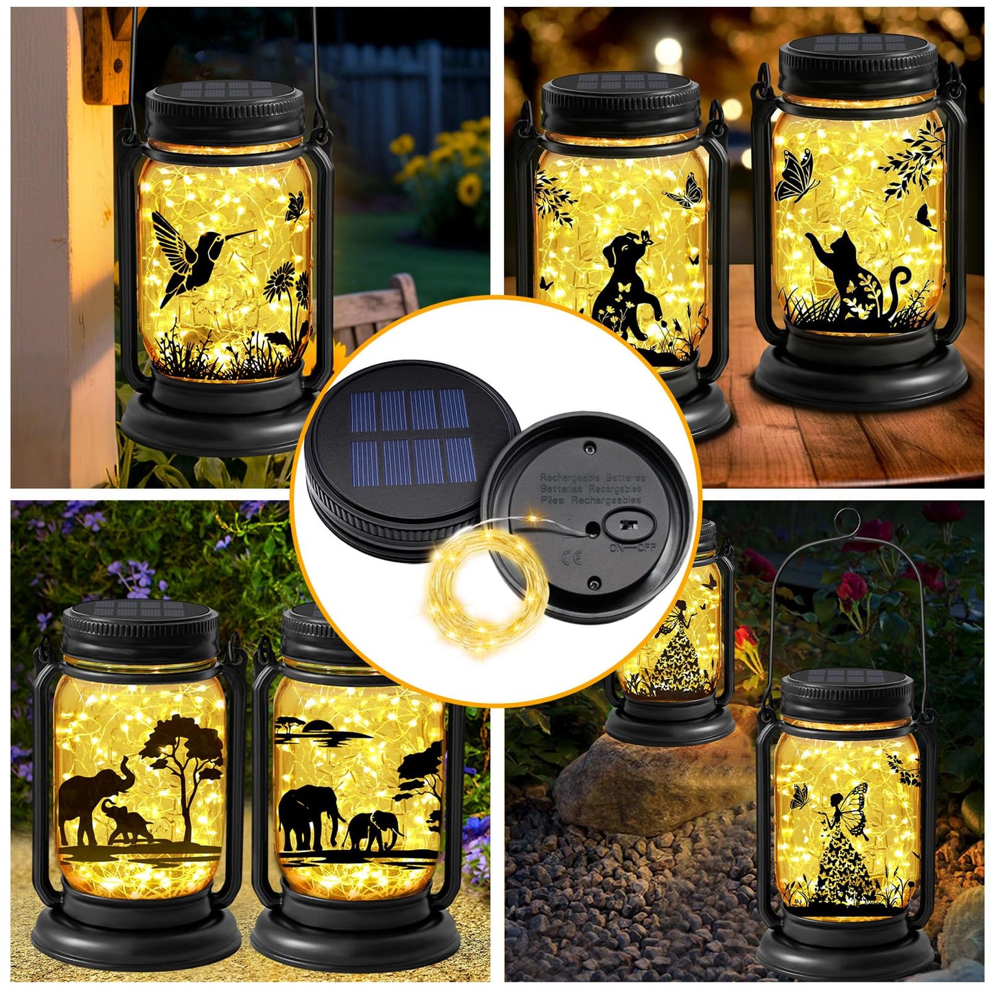 2 Pack Solar Light Replacement Top, Replacement Solar Light Parts for Mason Jar Lantern,Outdoor Decorative Waterproof Table Fairy Lights for Patio Yard Lawn Tree