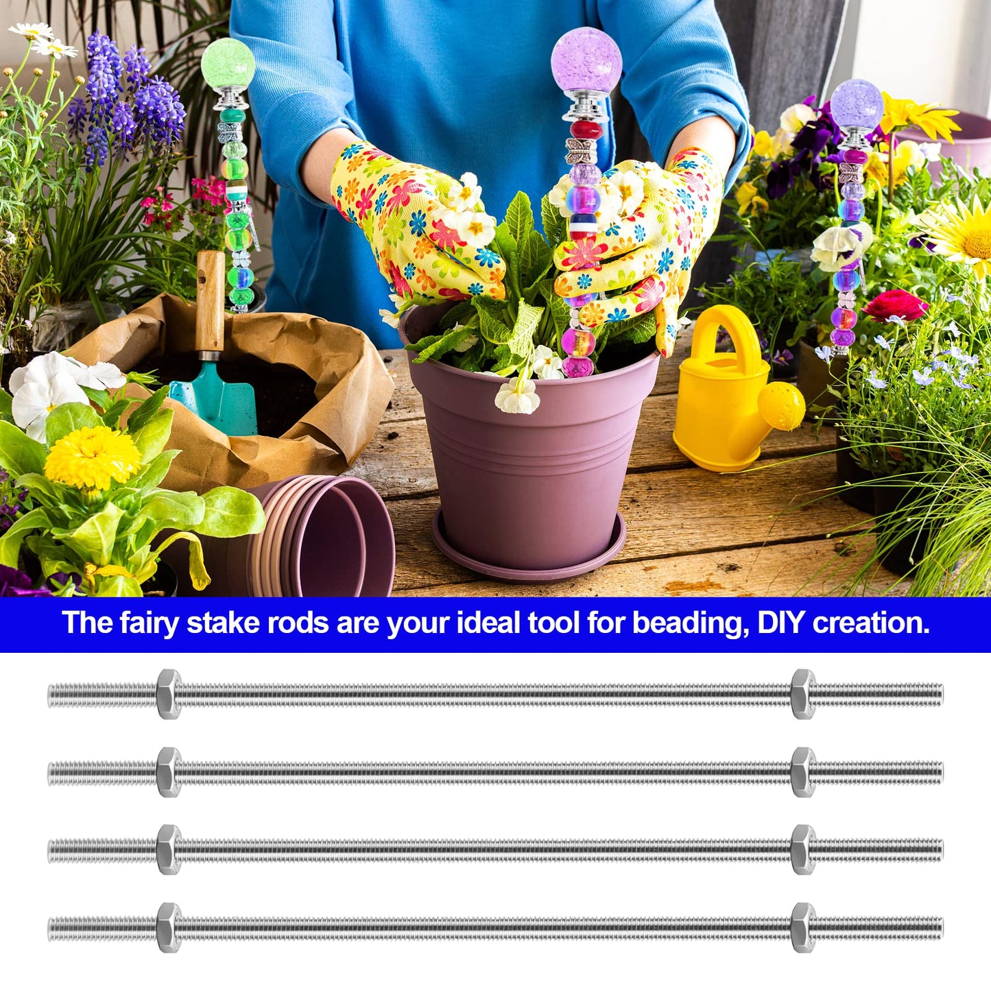 MingQiEven 48 Pack 8/32 Inch Stainless Steel M4 Threaded Rod with Hex Nuts Include 16 Pcs M4 Threads Studs Rods and 32 Pcs Fully Threaded Hex Nuts for Hangers and Beaded Garden Stake(8 Inch)