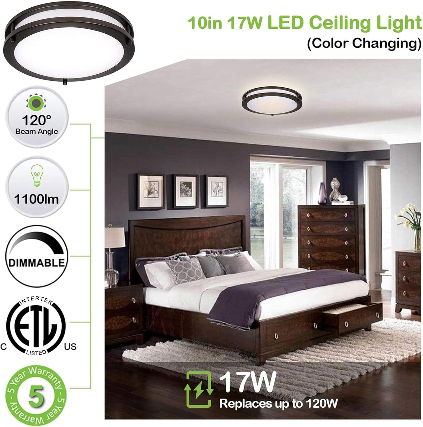 Adjustable 13-Inch Gold LED Flush Mount Ceiling Light Fixture - Dimmable 2700K-5000K for Hallway, Bathroom & Kitchen (2-Pack)