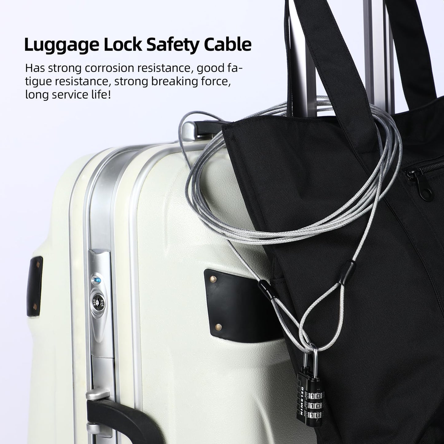 DELSWIN Security Steel Cable with Loops - 3mm (1/8 inch) Thick 15FT Heavy Duty Safety Wire Bike Lock Cable Vinyl Coated Braided Cable for Luggage,Ropes of Metal