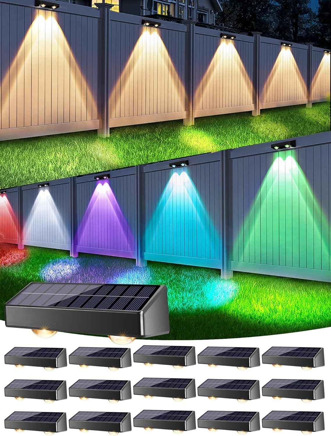 Brizled 12-Pack Solar Fence Lights – RGB & White Color-Changing Outdoor Wall Lights, IP65 Waterproof for Decks & Stairs