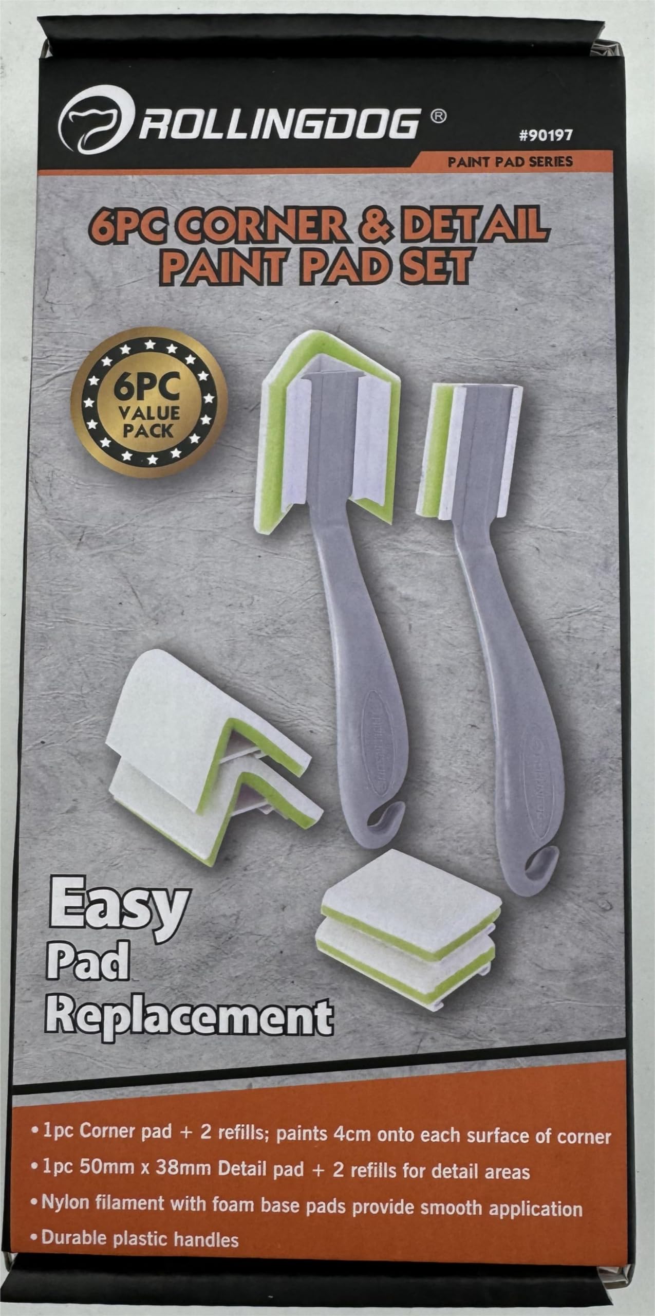 ROLLINGDOG Paint Pad Set - 6PC Corner Painting Tool Trim Paint Edger Tool with Replacement for Walls,Detail Painting,Trim