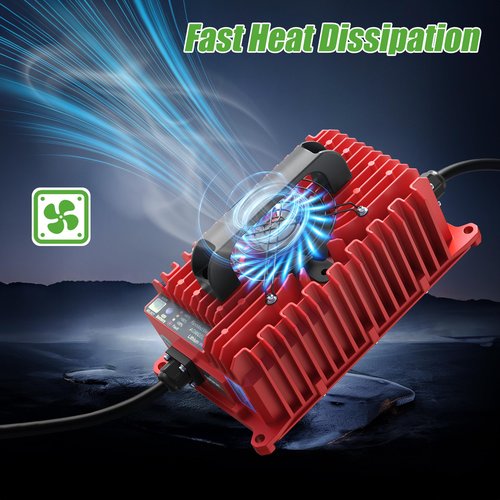 10L0L 18 AMP 36 Volt Golf Cart Battery Charger Compatible with EZGO TXT D Style Plug Portable Golf Cart Charger IP67 for Lead Acid Lithium AGM/Gel Battery - Red