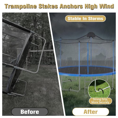 CELYND Trampoline Stakes High Wind - Heavy Duty 12 Inch U Shaped Ground Anchors - Galvanized Steel Rebar Stakes for Outdoor Camping Tent Fence Garden Decorations(4 Pack Black)