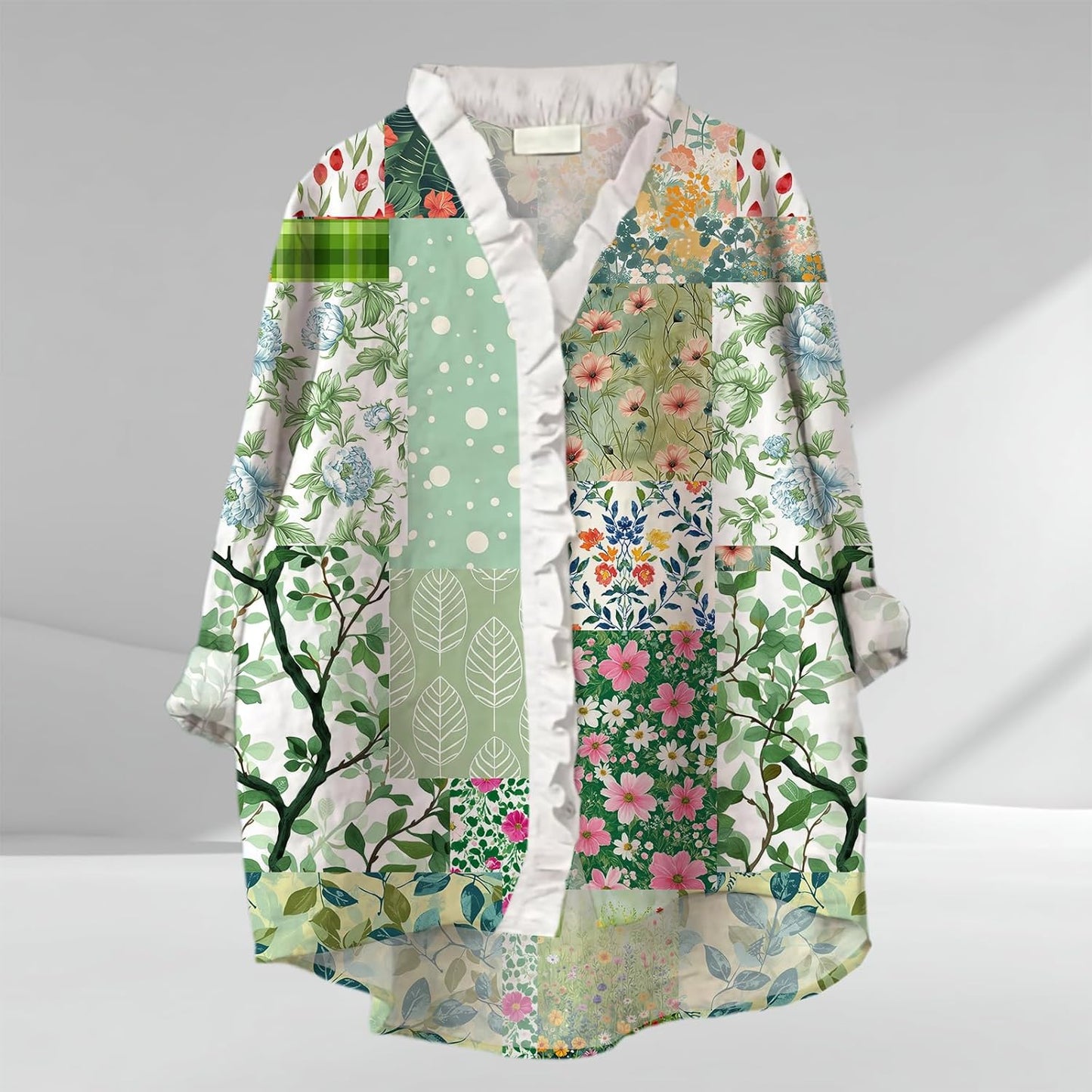 Skiennix Women's Bohemian Kimono Cardigan - Lightweight Floral Patchwork Design, Open Front