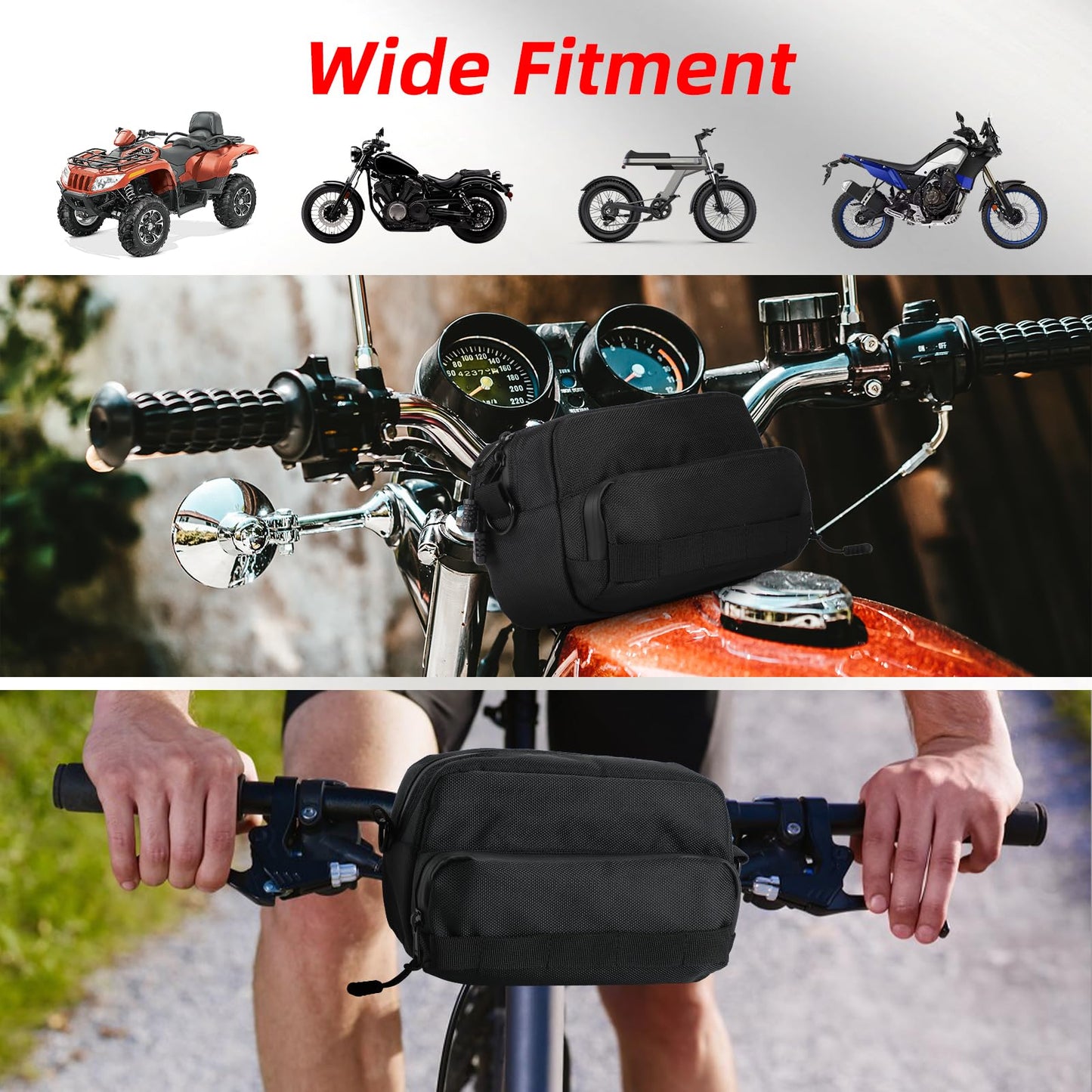 OFIG Universal Motorcycle Handlebar Bag, Bike Handlebar Bag, Fit for Motorbike Dirt Bike Bicycle Snowmobile Quad ATV