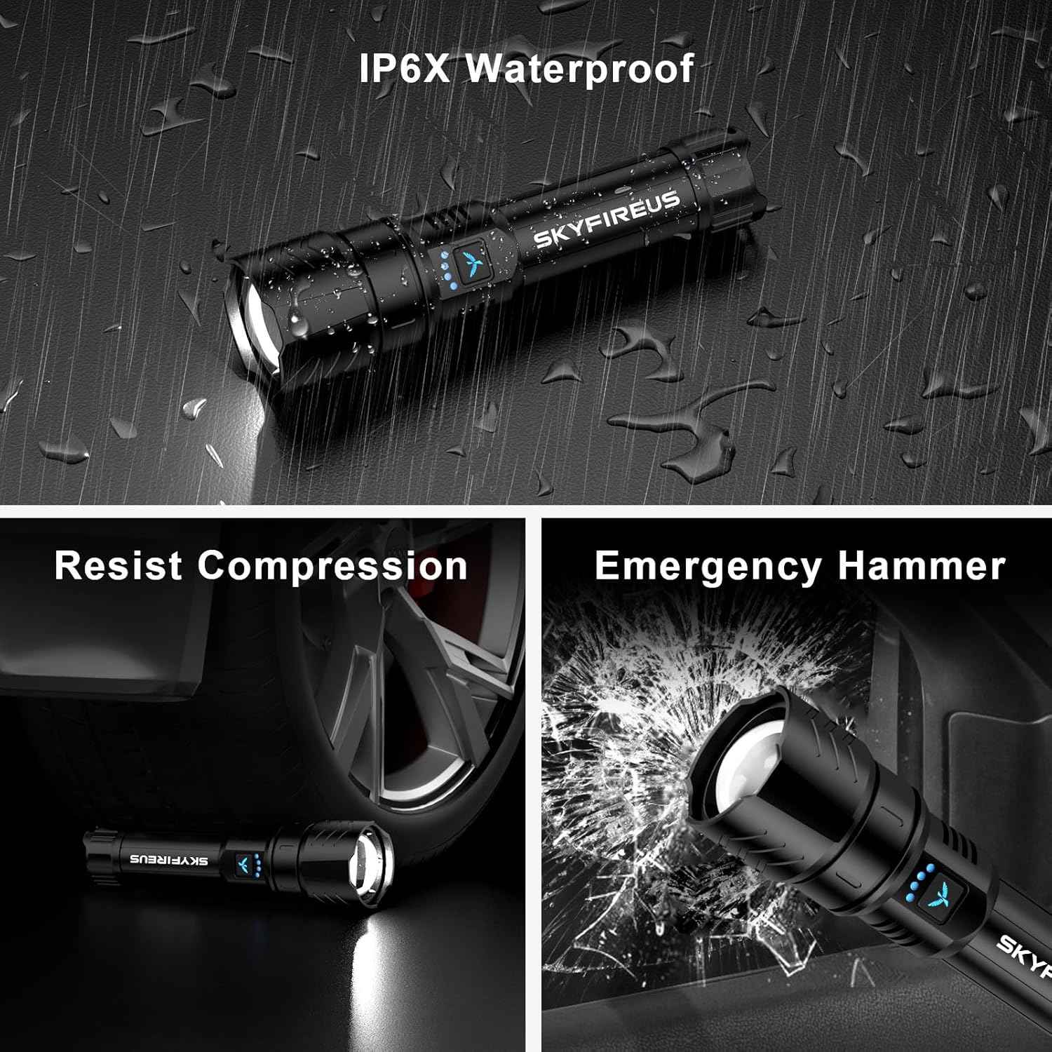 2000 Lumen Rechargeable LED Flashlight - Waterproof Tactical Light with Zoom & 4 Modes for Camping & Outdoor Use