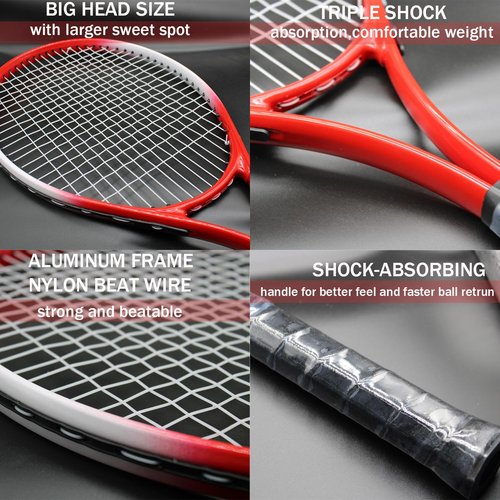 Magicorange Kids Tennis Rackets, Tennis Racket Set of 2 Players Tennis Training Equipment for Parent-Child Activities with Trainer Rebound Balls(Red)