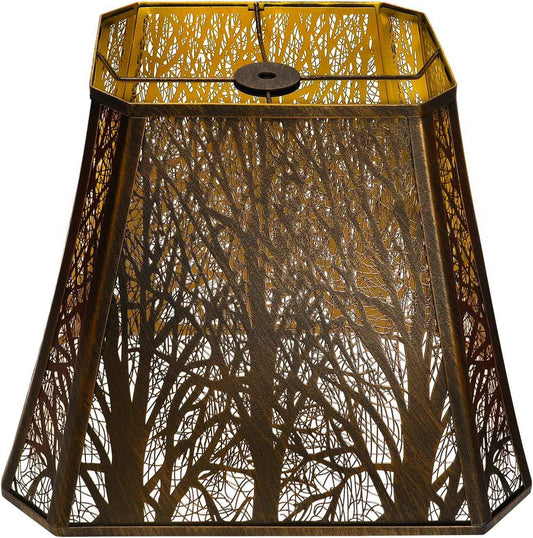 Large Etched Forest Metal Lampshade for Floor Lamp - Rectangle Shade, 11” Height