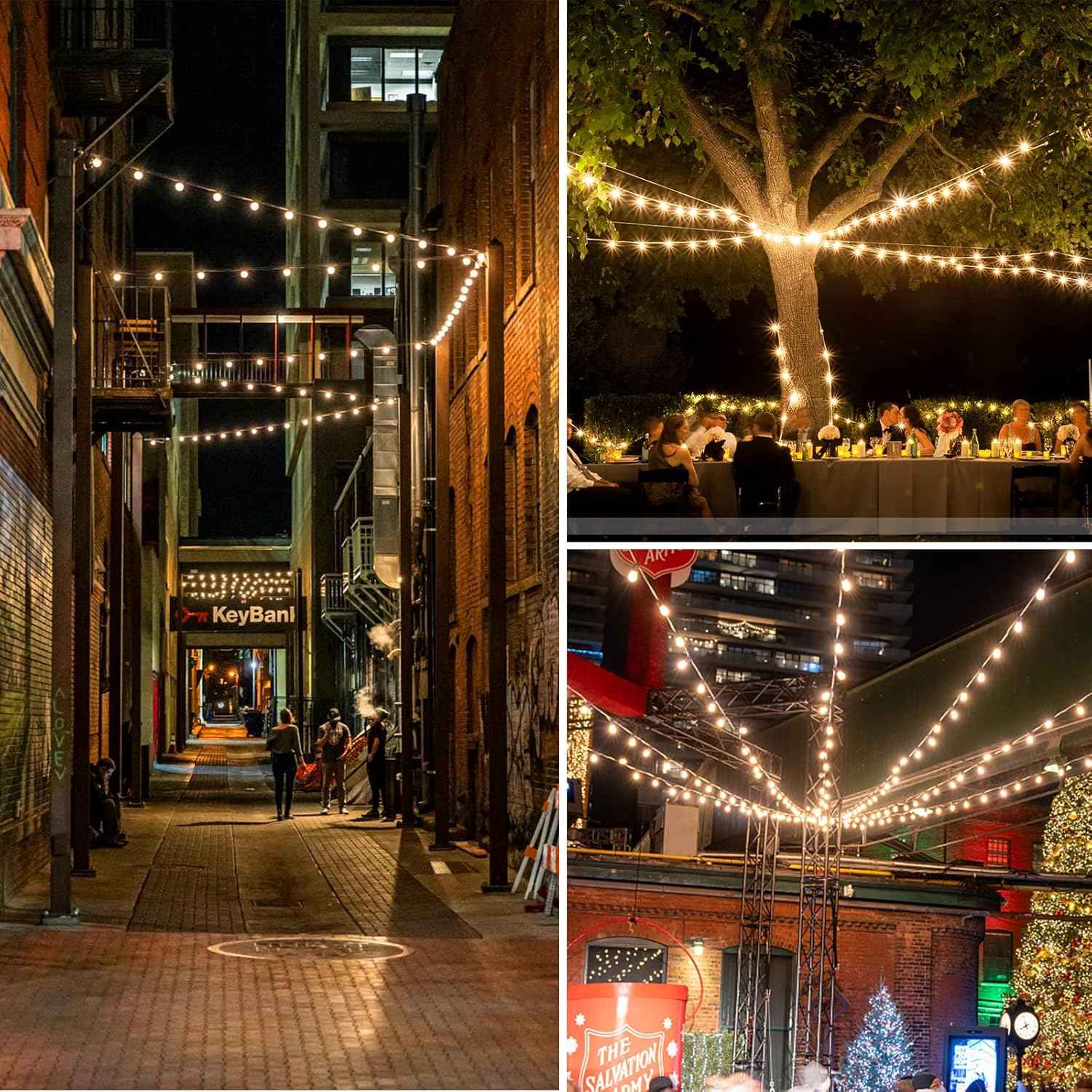Outdoor String Lights 100FT - G40 Globe Patio Lights with 54 Waterproof LED Bulbs - Black Wire