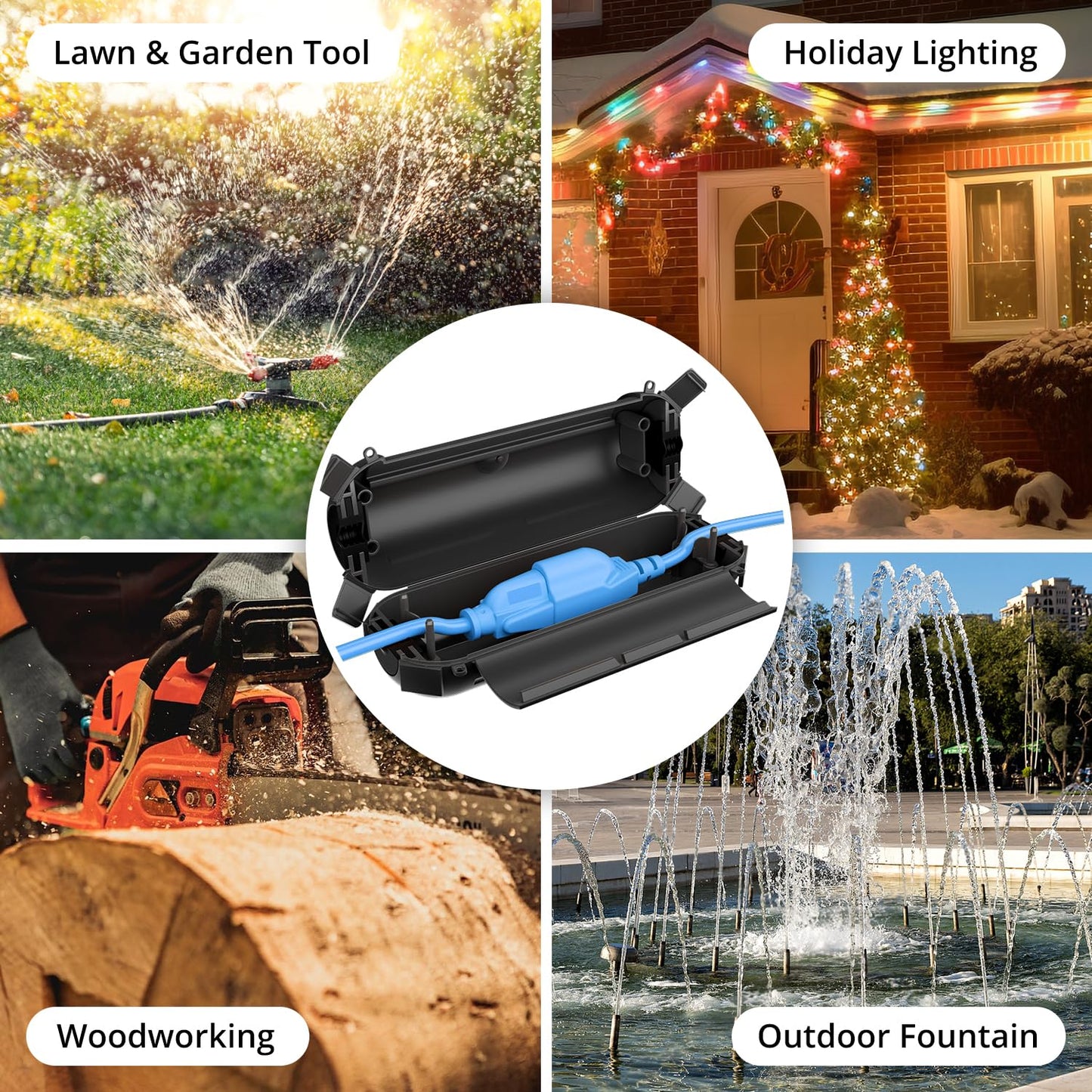 QUOBAS 2 Pack Small Outdoor Extension Cord Cover, Waterproof Electrical Box for Outdoor Outlets, Plugs, Holiday Christmas Lights, Power Tools,Black