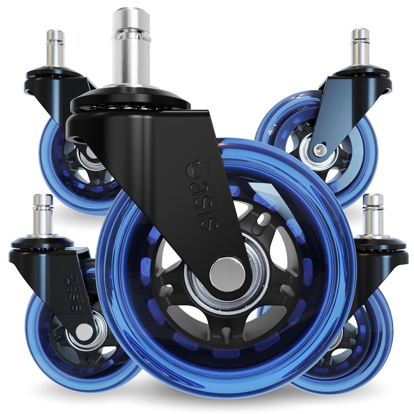 Original Rollerblade Office Chair Wheels - Smooth, Quiet Casters for Hardwood & Carpet - Easy Universal Fit - Set of 5