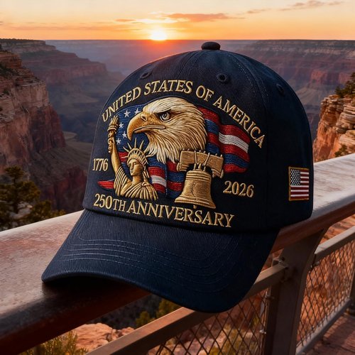 250TH Anniversary Hat,250th Anniversary USA Cap, Patriotic Embroidered Baseball Cap, Adjustable Retro Embroidered Hat for Men Women Gifts (Blue)