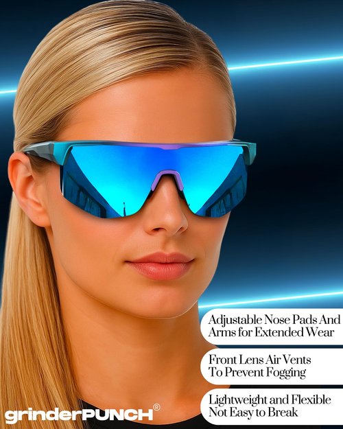 grinderPUNCH UV 400 Sports Sunglasses Cycling Glasses, Biking Goggles Running Hiking Golf Fishing Driving (Blue)