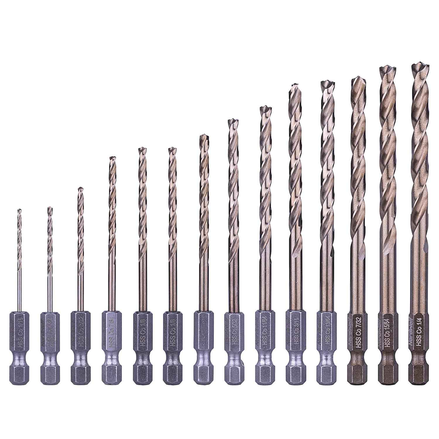 21-Piece Cobalt Drill Bit Set for Stainless Steel & Hard Metals - Jobber Length, 1/4" Hex Shank, SAE Sizes in Storage Case