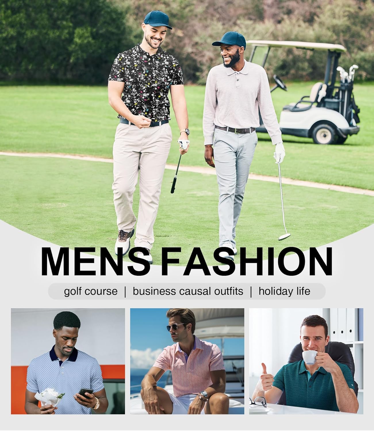 ZITY Men's Golf Polo Shirt - Moisture-Wicking Performance Collared Print for Casual Wear | Short Sleeve