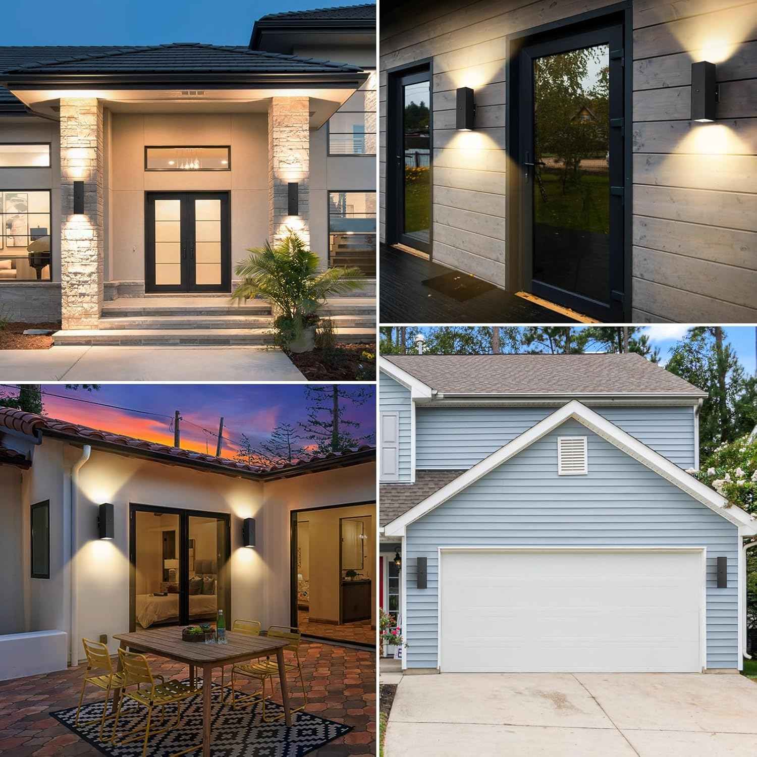 Modern Outdoor Wall Lights - Dusk to Dawn Square Matte Black Sconce with Bulbs, Aluminum Anti-Rust Up & Down Lighting for Porch & Garage