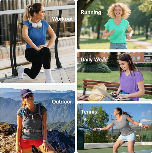 HovSiyla Women's V-Neck T-Shirts - 5 Pack Casual Short Sleeve Soft & Breathable Workout Tops