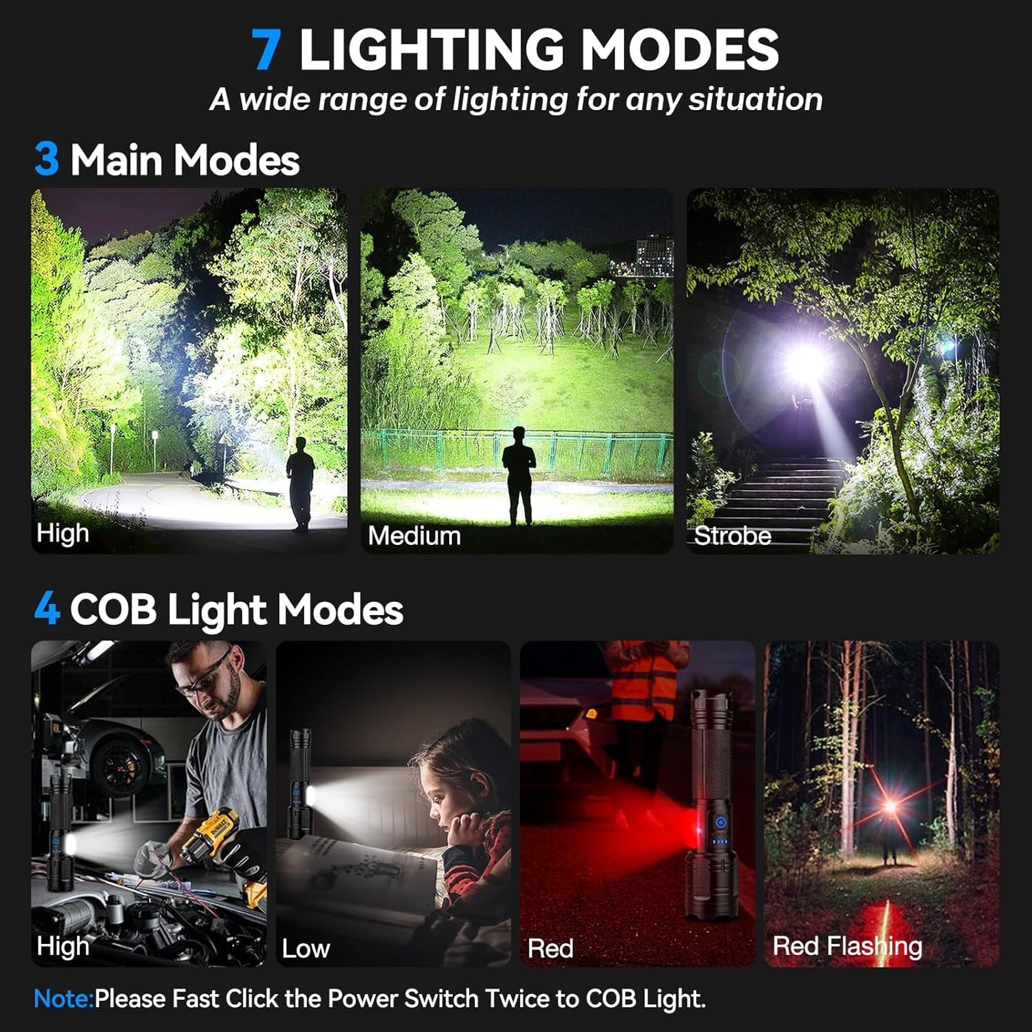 99,000 Lumen Rechargeable Flashlight 2-Pack - Powerful LED Handheld Light with 7 Modes for Home & Camping
