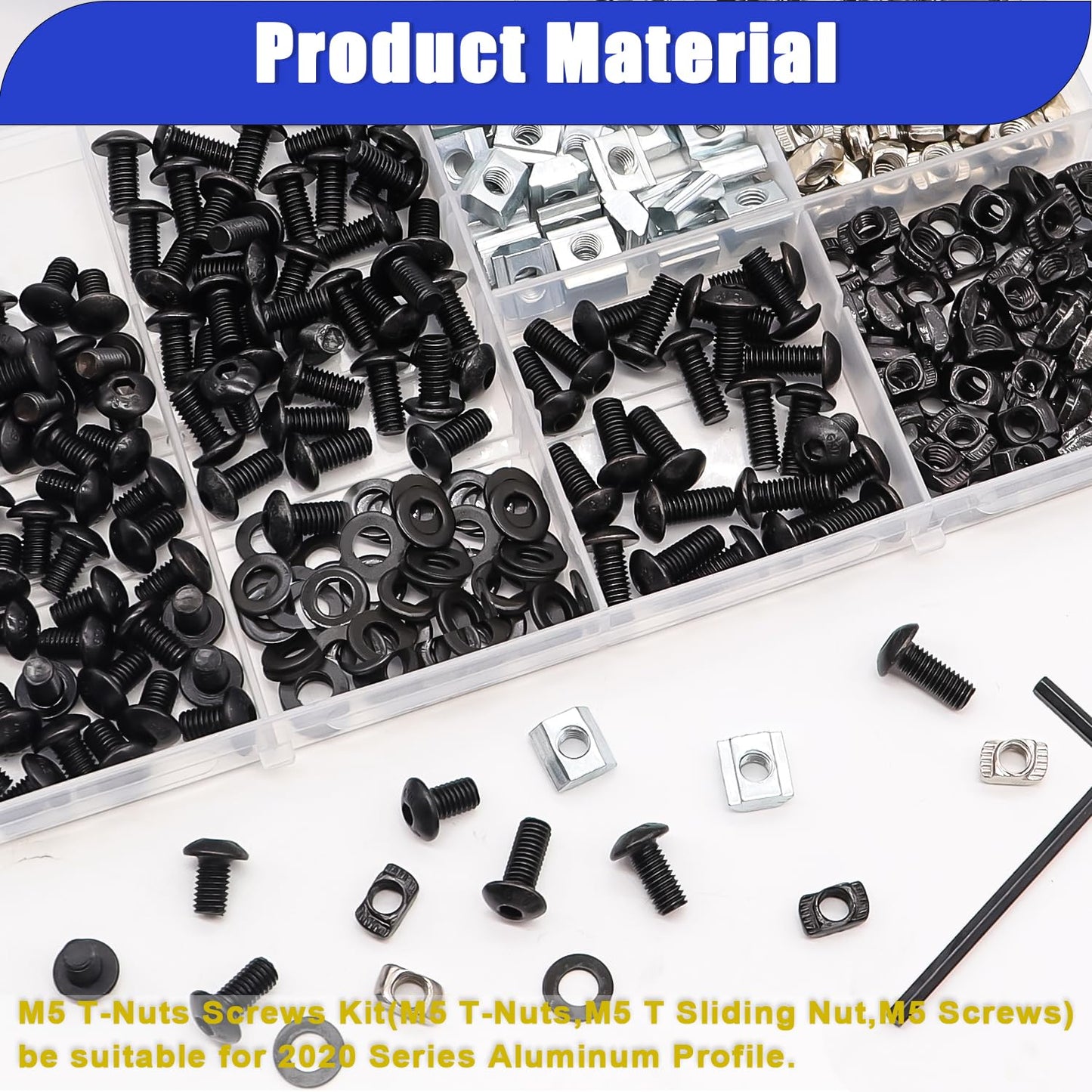 Taiss 275PCS M5 T-Nuts Screws Assortment Kit for 2020 Series Aluminum Extrusion,T Sliding Nut,Button Head Socket Cap Head Bolts and Nut & Washers for Mlok Screws and Nuts Replacement with Wrench
