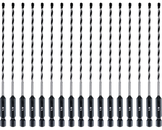 1/8 Inch Masonry Drill Bits (13 Pack - Industrial Grade - Standard Chuck) 6 Inch All Purpose Masonry Bits for Concrete, Stone, Block, & More!