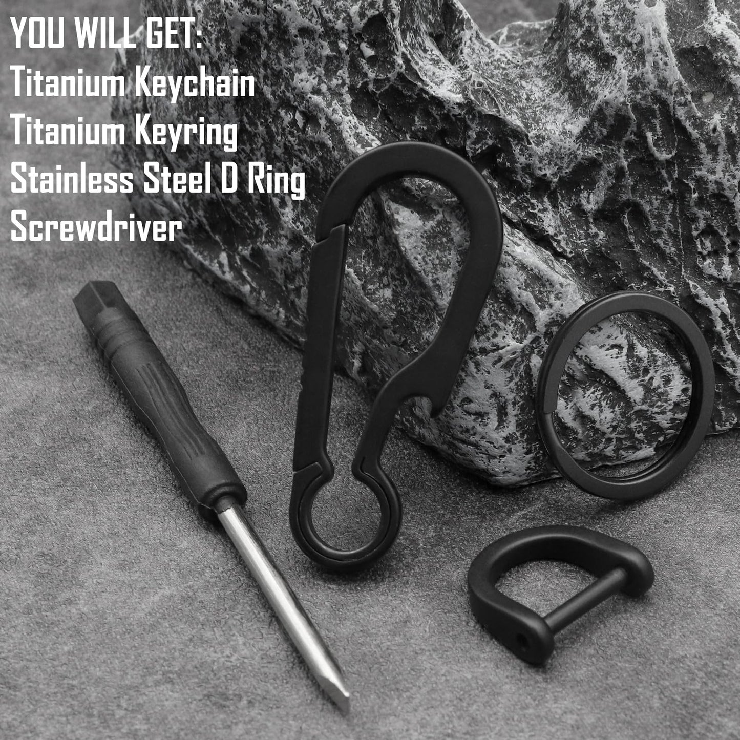 PJYTAC Black Titanium Carabiner Keychain, Quick Release Heavy Duty Key Clip Bottle Opener with Titanium Keyring D Ring for Car Keys
