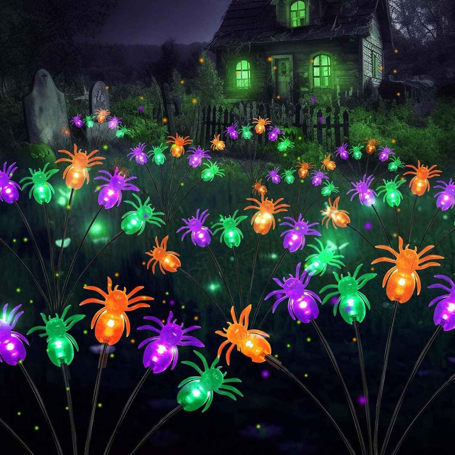 48 LED Solar Halloween Lights - 6 Pack Purple & Orange Waterproof Firefly Lights for Garden & Patio Decor