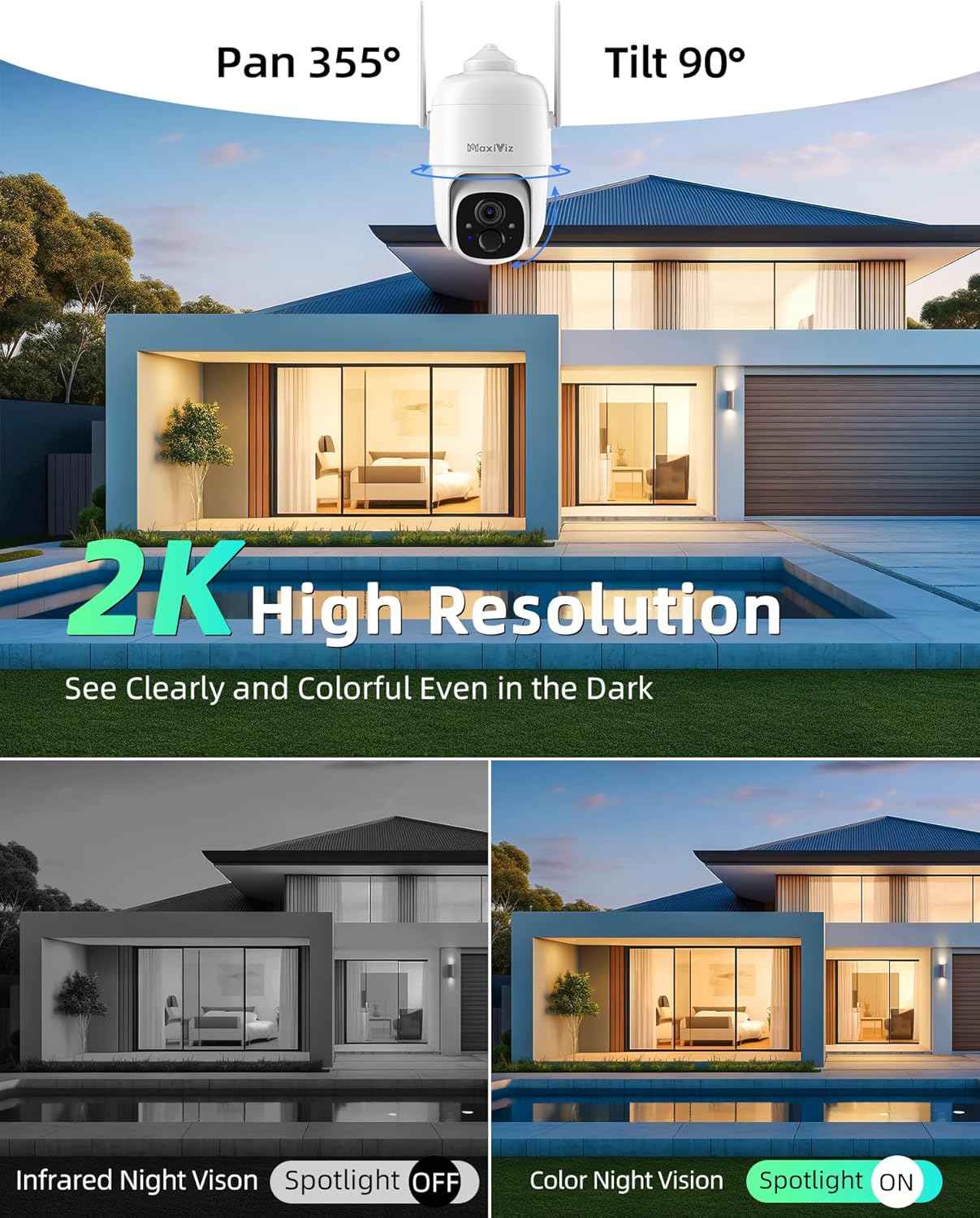 Wireless Solar Security Camera - 360° Outdoor Surveillance with AI Motion Detection, 2K Night Vision & Two-Way Talk