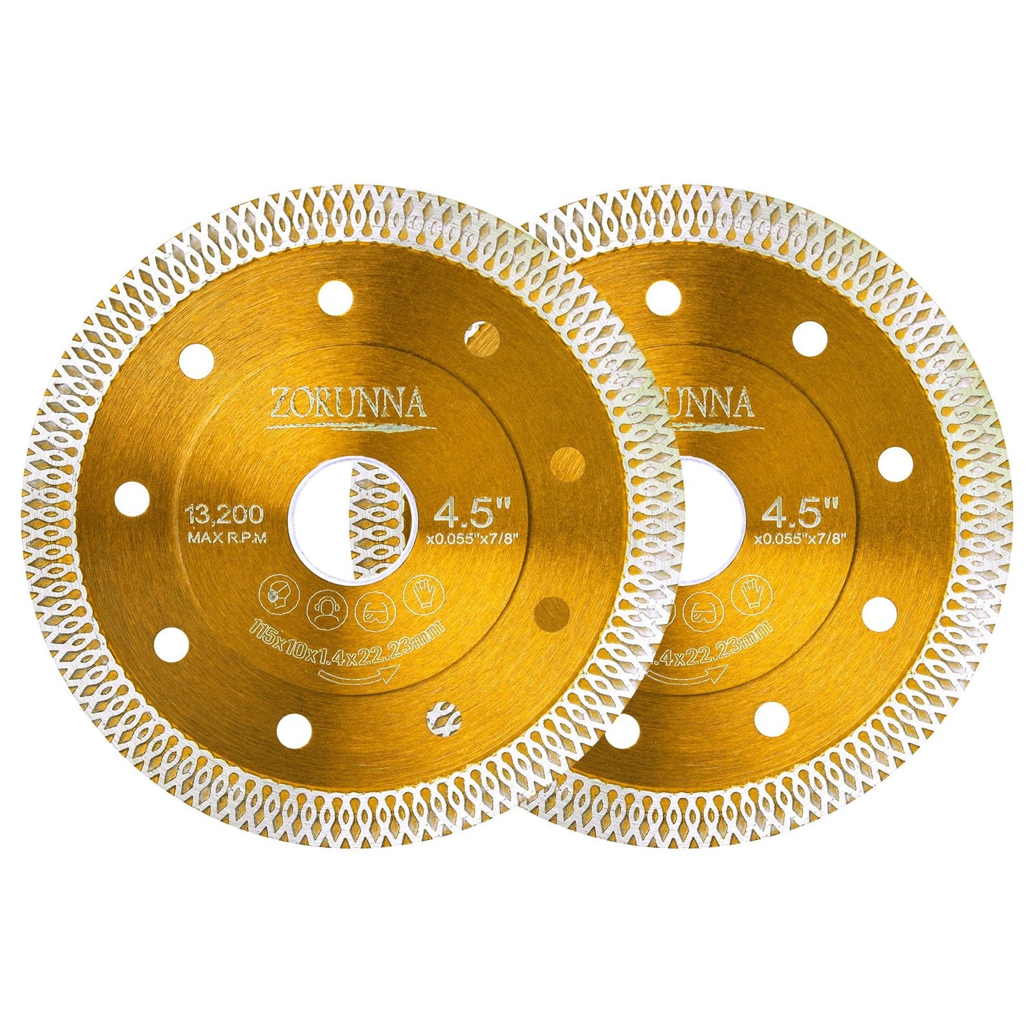 ZORUNNA Diamond Saw Blades,Super Thin 4.5" Diamond Blade for Grinder, 2Pcs Tile Blade 4-1/2" for Chip-Free Cutting Porcelain Ceramic Granite Marble Tile.