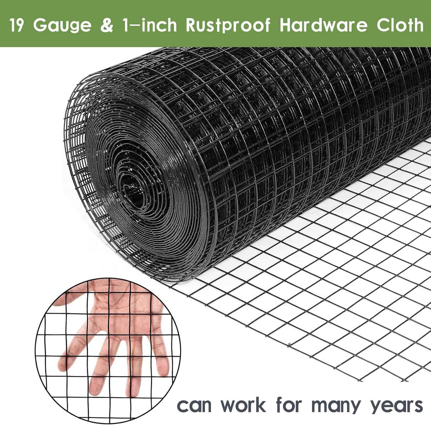 48" x 50' Black Hardware Cloth - 1" Mesh Vinyl Coated Chicken Wire Fence for Poultry