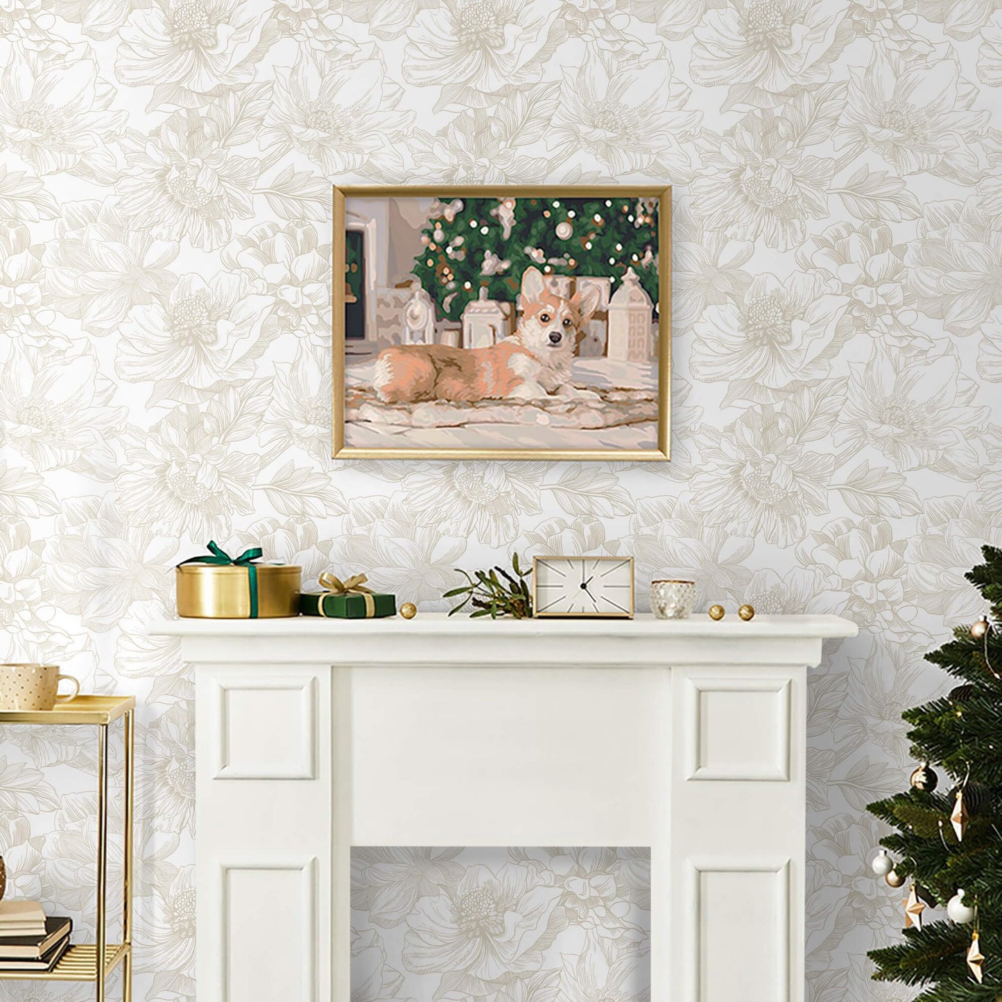 Ismoon Large Floral Peel and Stick Wallpaper Boho Beige Contact Paper 17.3inx6.5ft Neutral Wall Paper Removable Self Adhesive Wallpaper Bedroom Cabinet Bathroom Waterproof Mural Wall Decor Vinyl Roll