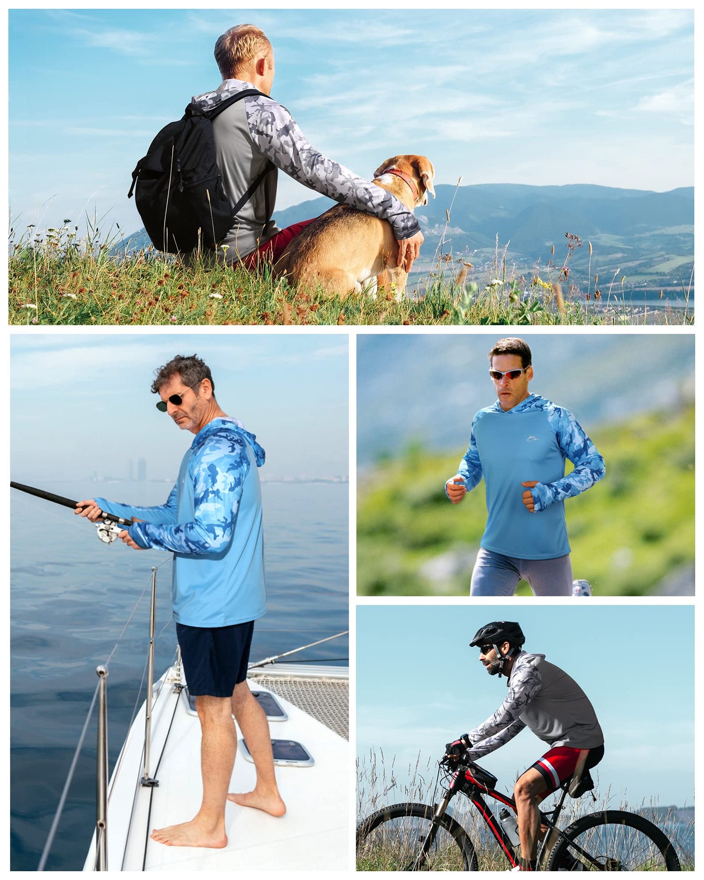 FISHEAL Men's Performance Fishing Hoodie Shirt with Thumbholes - UPF 50 Sun Protection Camo Long Sleeve Shirts Quick-Dry