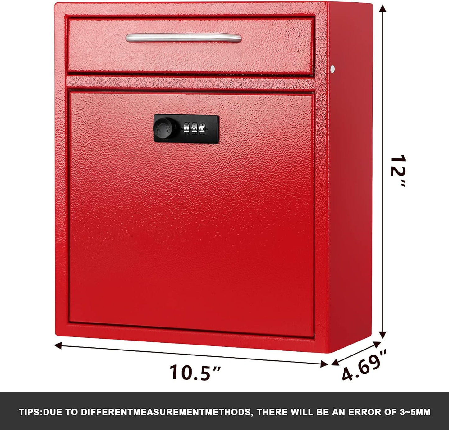 Secure Wall-Mount Mailbox with Lock | KYODOLED Large Steel Drop Box, Black, 16.2H x 11.22L x 4.72W