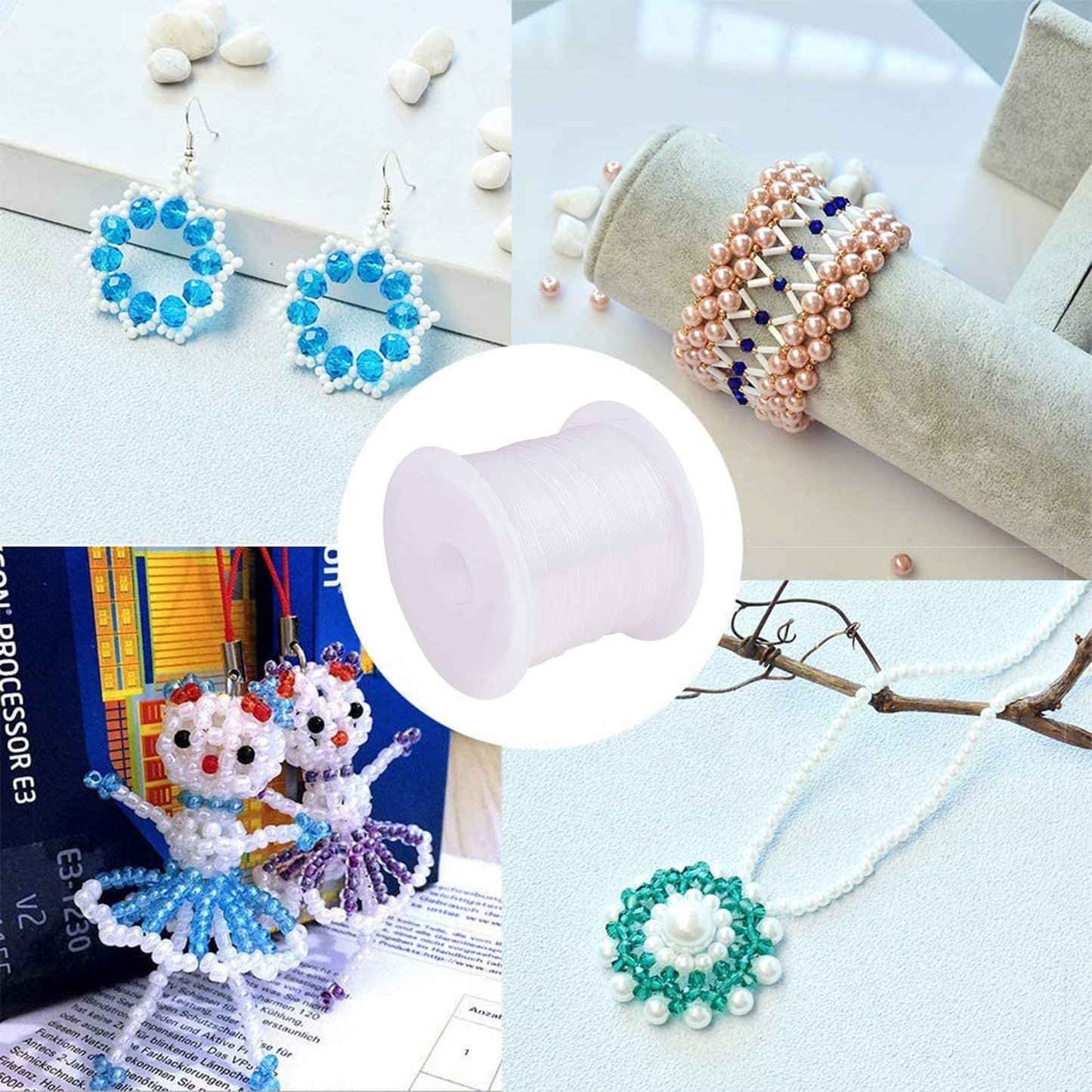 PH PandaHall 0.5mm Clear Fishing Line Invisible Nylon Thread Jewelry String Wire Beading Cords String for Christmas Party Decor, Seed Beads Jewelry Bracelet Making, 20 Yards