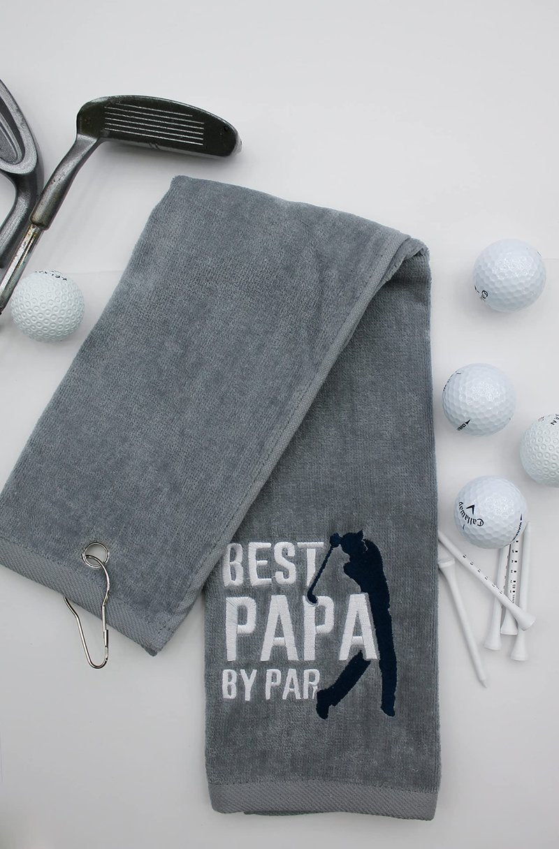 Mulligan | Funny Golf Towel for Men or Woman Golfer Gifts - Embroidered Tri-fold Golf Towel for Golf Bags, Golf Accessories, Novelty | Best Papa by Par