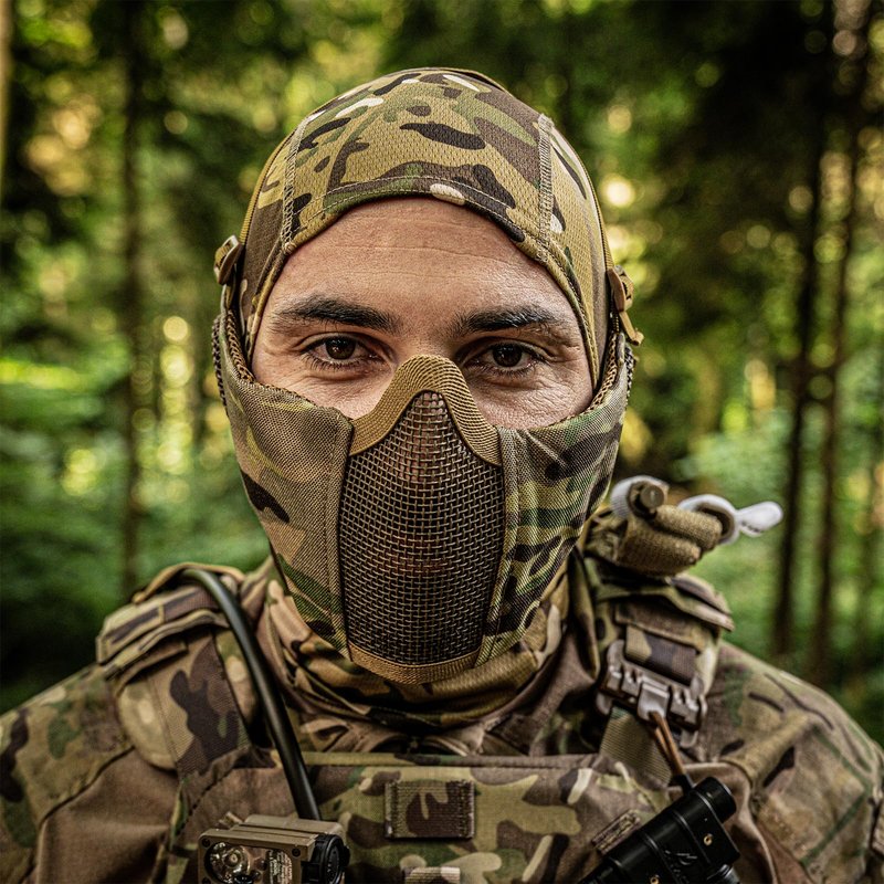 Airsoft Mesh Mask, Tactical Foldable Half Mesh Mask with Ear Protection, Adjustable Military Mesh Mask Lower Face Protective Mask for Airsoft Paintball Shooting Cosplay CS Game (Coyote Brown)