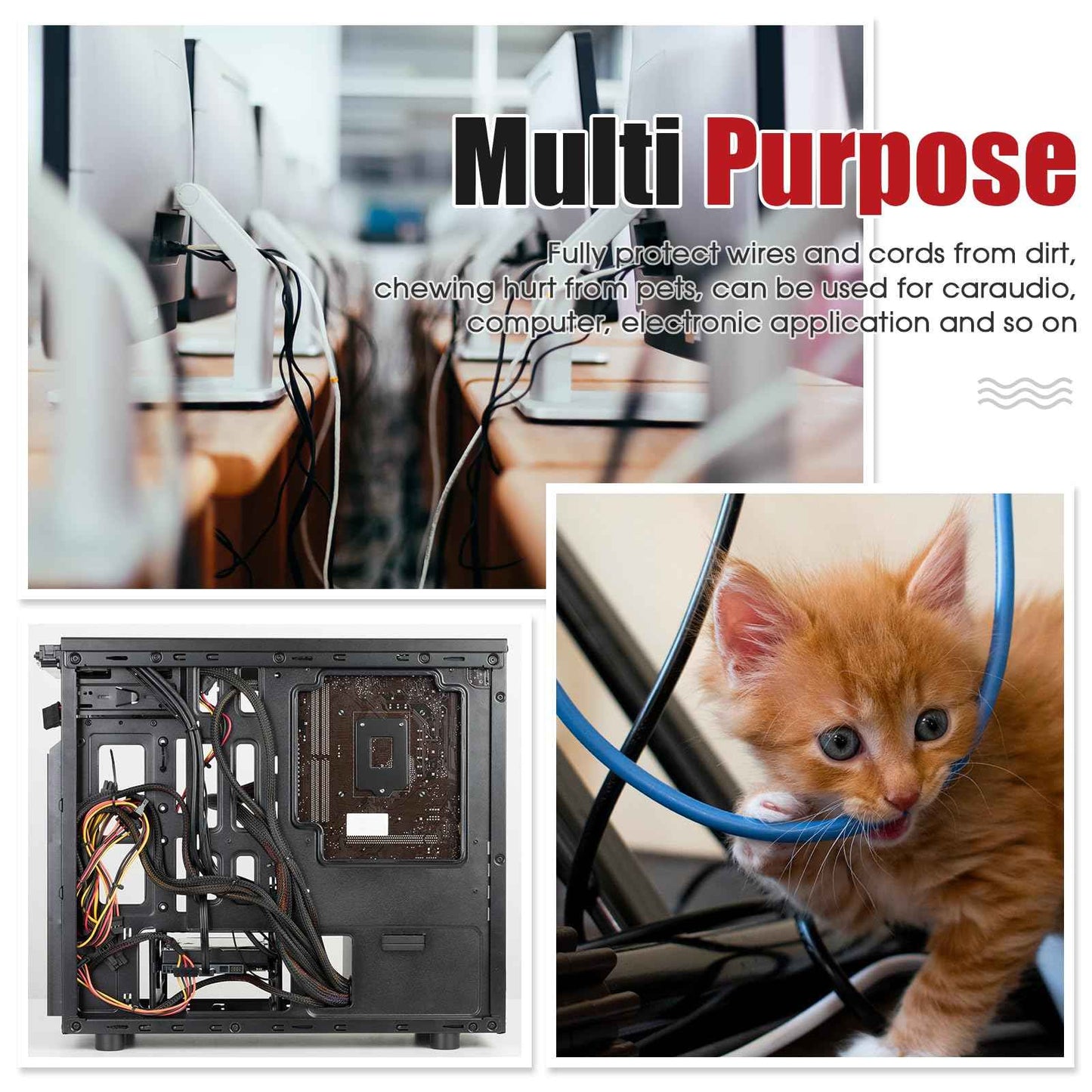 Tatuo 65.6 ft Expandable Braided Cable Sleeve Multi Size Braided Wire Sleeve with 120 Pcs Heat Shrink Tubing for Television Audio Computer Cables Video Pets,1/4 in,2/5 in,1/2 in,3/4 in(Red, Black)