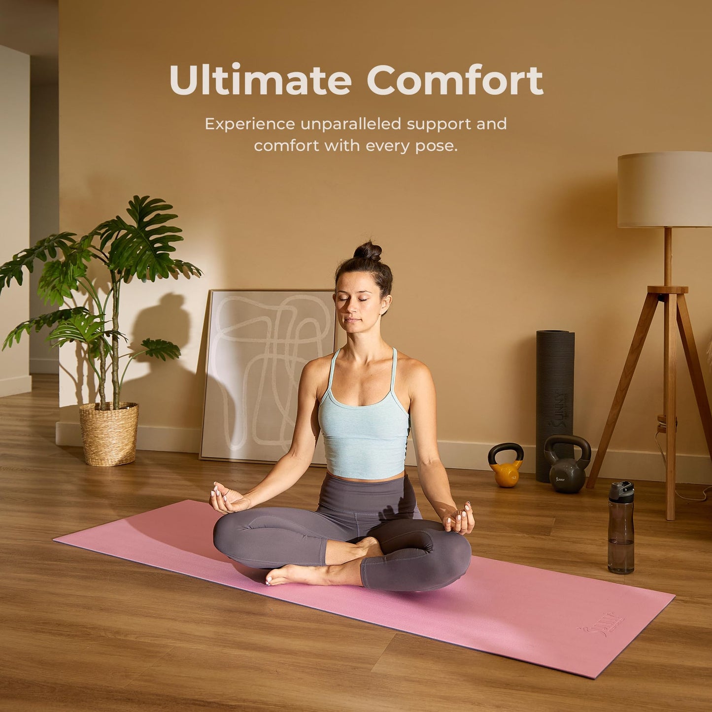 Sunny Health & Fitness 6mm Thick Non-Slip Exercise Yoga Mat - Gray