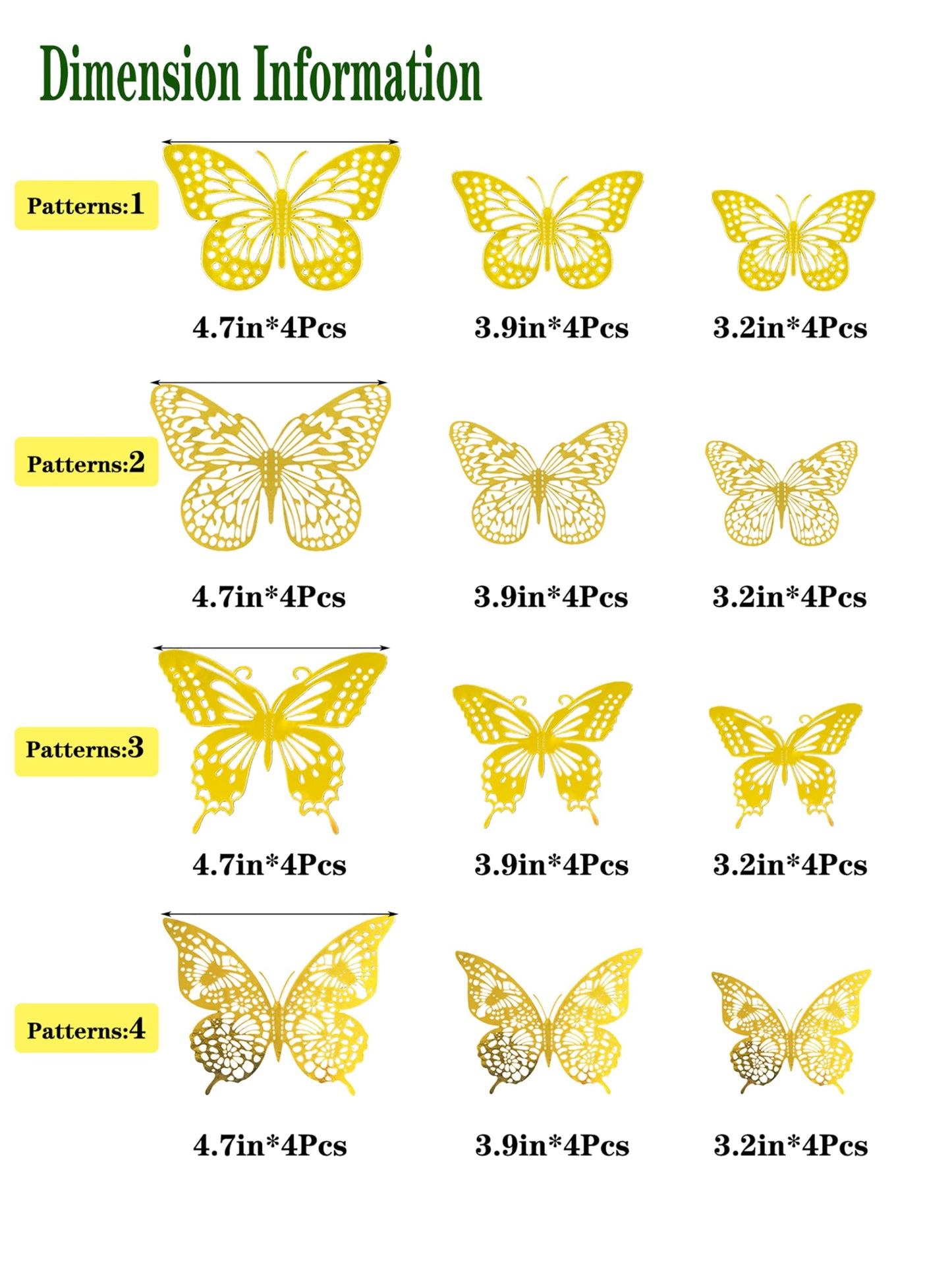 JOSDIOX 72 Pcs 3D Gold Butterfly Wall Decor Stickers - 4 Unique Styles & 3 Sizes, Removable Decals for Birthday Parties, Cake Toppers & Home Wall Decor
